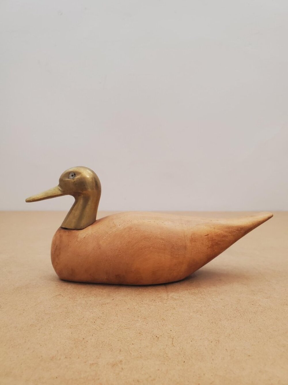 Vintage Brass and wood Duck, Mid Century Home Decor, Woodland Creature, Brass